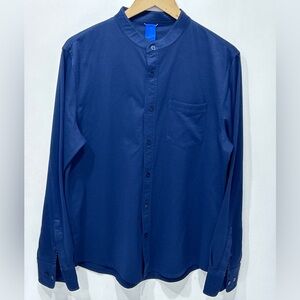 Kit And Ace Men’s Navy City Tech Collarless Long Sleeve ‎ Shirt Size L